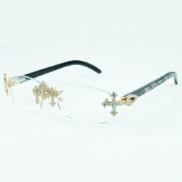 クロスダイヤモンドブラックテクスチャードバッファローホーン眼鏡フレーム3524012、56mmクリアレンズ付き