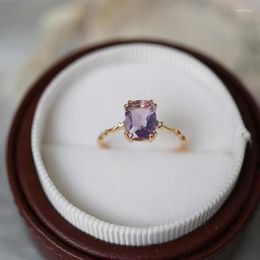 Cluster Rings Japanese Gentle Dreamy Natural Lavender Amethyst Small Sugar Cube Wave Design Ring S925 Sterling Silver Feminine Temperament