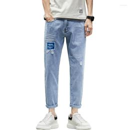 Men's Jeans Classic Brand Casual Skinny 2023 Spring Summer Fashion Trend Hole Patch Denim Cropped Pants Male Loose Trousers