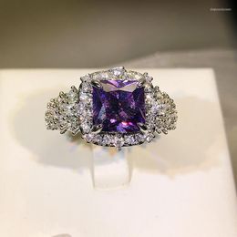 Wedding Rings 2023 Ring For Women Eternity Promise Purple Stone Zircon Retro Engagement Bridal Female Anniversary Gift