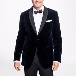 Men's Suits Navy Blue Velvet Grey Shawl Lapel Men For Wedding 2Pcs(Jacket Pants Tie)Terno Masculino Groom Notch Blazer Trousers