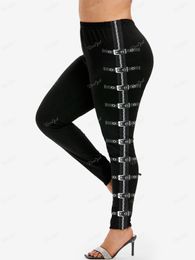 Capris Rosegal 5xl Women's Plus Size Leggings Gothic 3d Zipper Buckles Printed Pencil Pants Oversized High Waist Skinny Trousers Mujer