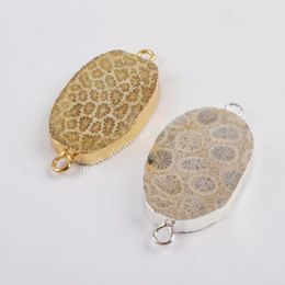 Pendant Necklaces 5 Pcs Natural Stone Double Hole Connector Gold/Silver Colour Crystal Facted DIY Jewellery Making