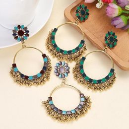Dangle Earrings Retro India Female Drop Green Flower Golden Beads Pendants Hoop Gift For Women Wedding Jewelry Pendient
