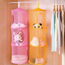 Storage Boxes Creative 3 Layer Shelf Hanging Bag Foldable Toy Organiser Net Basket Cylindrical Cage