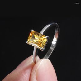 Cluster Rings Yellow 6 8mm High Carbon Fine Ring For Women Office Lady Wedding 925 Sterling Silver Jewellery Female Mother's Day Gift Trend