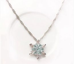 New Arrival Blue Crystal Snowflake Frozen Flower Necklaces 925 Silver Necklace Pendants With Chain Best Gift for girl Free ship