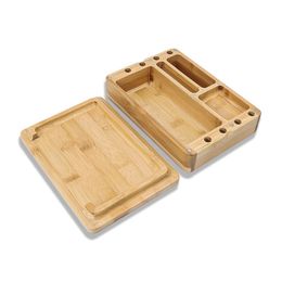 Multifunctional Smoking Natural Bamboo Wooden Herb Tobacco Cigarette Cigar Tips Stash Case Preroll Roller Rolling Machine Holder Tray Storage Bong Container DHL