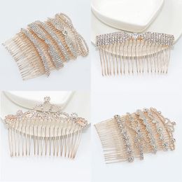 Hair Clips Barrettes Wedding Headpieces Jewelry For Women Gold Plating Metal Alloy Tuck Comb Rhinestone Bowknot Crown Clip Fashion Crystal Headpieces