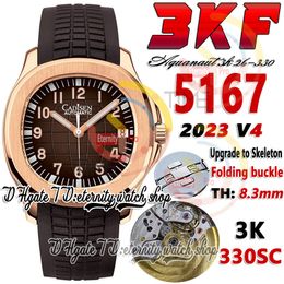 3KF V4 3k5167 A330SC Automatic Mens Watch Minimum noise Movement Ultrathin Brown Texture Dial Number Markers Rose Gold Steel Case Rubber Strap Super Edition Watches