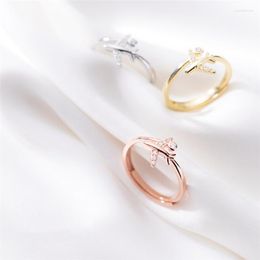 Cluster Rings Aestethic Elegant Jewellery Cute Mini Diamond Aeroplane 925 Silver Colour Female Resizable Opening 977