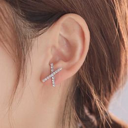 Cute Personalized Cross Luxurious X Girls Earring Design New Minimalist Trend Bridal Diamond Women Sparkling 18k Real Gold Plated Aesthetic Ice Out Earrings