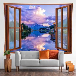 Tapestries Landscape Painting Tapestry Window Scenery Wall Hanging Nature Style Theme Tapestry Aestheticism Bedroom Living Room Decoration R230710