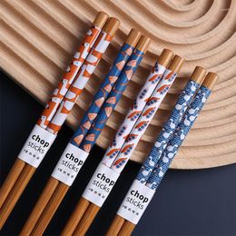 Chopsticks 8 Pairs/pack Japanese Retro Floral Pattern Bamboo Reusable Natural Pizza Noodle Tool Tableware Set