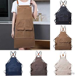 Kitchen Apron Painting Apron Cross Back Thicken Solid Color Lace Up Adjustable Waterproof Front Pockets Drawing Gardening Apron for Adult R230710