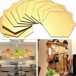 3D Wall Panel 12Pcs Hexagon Acrylic Mirror Stickers DIY Art Decor Sticker Home Living Room Mirrored Mural adesivo de parede 230707