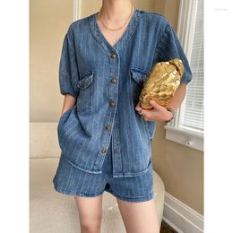Women's Tracksuits T-shirt Washed Textured Denim Top Shorts Two-Piece Suit Classic Casual Outdoor Wear