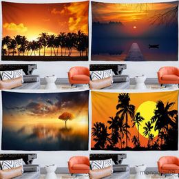 Tapestries Natural Landscape Tapestry Seaside Tree Painting Landscape Tropical Plant Dormitory Wall Hanging Tapestry Can Be Customized R230710
