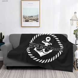 Blankets Black Nautical Decorative Anchor Blanket Customizable Flannel Blanket Soft Breathable Thermal Bedding and Travel Blanket T230710