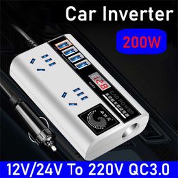 Jump Starter 12v 220v Sine Wave 200W Inverter QC30 Fast Charging Car Charger Power Converter for Vehicles HKD230710