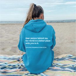 Sweatshirts Dear Person Behind Me Hoodie with Kangaroo Pocket Pullover Vintage Aesthetic Hoodie with Words on Back Unisex Trendy Hoodies