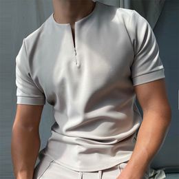 Men's Polos Men Casual Polo Shirt pure Color Short Sleeve Zipper Design Tops Fitness Sports T-Shirt Polo Shirts Harajuku Streetwear 230710