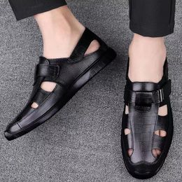 Sandals Summer Men Soft PU Leather Shoes Anti Slip Hollow Out Casual Male Comfortable Business 230710