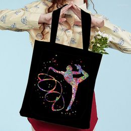 Shopping Bags Reusable Girls Daypack Gymnast Women Shoulder Watercolor Gymnastics Art Print Tote Handbag For Travel Bag Portable