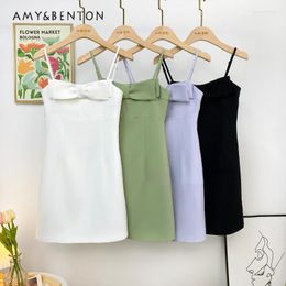 Casual Dresses Sexy Bow Strap Dress 2023 Spring And Autumn Niche Advanced Design French Style Temperament Slimming Short Sling