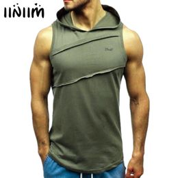 Men's Tank Tops Mens Casual Hooded Tank Top Gym Fitness Workout Vest Sleeveless Hoodie Sport Bodybuilding Muscle T-shirt Gym Fitness Clothes 230710