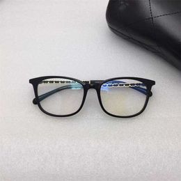 Sunglasses 2023 New High Quality Xiaoxiang Mirror 3409 Glasses Frame Sheepskin Chain Can Be Matched with Myopia Flat Mesh Red Same Style Plain Face Anti Blue Light