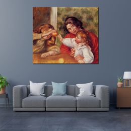 Hand Painted Canvas Art Gabrielle Jean and Little Girl Pierre Auguste Renoir Paintings Countryside Landscape Artwork Home Decor