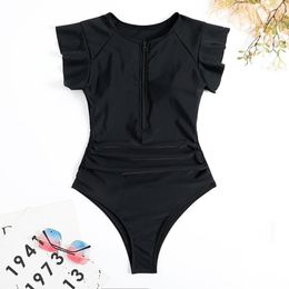 Women's Swimwear Black Sexy Zipper One-Piece Swimsuits Closed Female Sports Push Up Body Swim Bathing Suits Beach Pool Bather