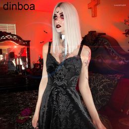 Casual Dresses Dinboa Women Gothic Clothing Patchwork Punk Lace Dress Black Strap Party Women's Fancy Halloween