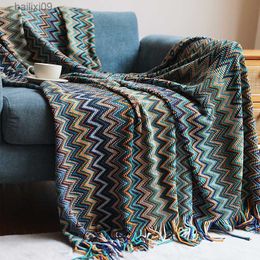 Blankets Bohemian Knitted Blanket Sofa Throw Blankets With Tassels Colourful Bedspread Nap Air Condition Blankets Nordic Home Decorative T230710