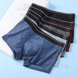 Underpants Ice Silk Full Mesh Large Size Men's Underwear Cotton Crotch Mid-waist Boxers Breathable Men