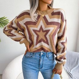 Women's Sweaters Women Winter Knitted Sweater Y2k Fashion Long Sleeve Pullovers Warm Star Print Vintage O Neck Jumpers Streetwear Chic