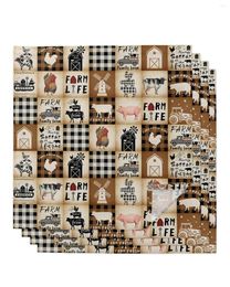 Table Napkin Farm Retro Chicken Cow Pig Plaid For Wedding Party Printed Placemat Tea Towels Kitchen Dining