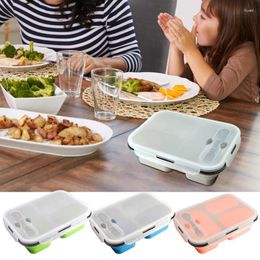 Dinnerware Sets Silicone Lunch Box Leakproof Storage Container With Spoon Lid Washable Microwavable Portable Picnic Camping