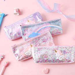 Pencil Bags Kawaii Unicorn flower Sequin large Pen Case Creative PVC box Cute Bag For Kids Gift School Supplies Pencilpouch 230707