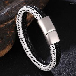 Charm Bracelets Special Design Double Layered Male Hand Bracelet Stainless Steel Braided Bangles Leather Rope Wrist Band Men Jewelry Gift