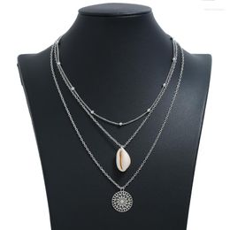 Pendant Necklaces Multilayer Crystal Shell Round For Women Vintage Charm Choker Necklace Statement Party Jewelry Gift