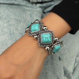 Charm Bracelets European And American Ethnic Style Personalised Retro Alloy Turquoise Elastic Bracelet For Women Bohemian Jewellery