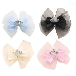 Hair Accessories 449B Pin Kids Mesh Yarn Lace Pins Wrap Children Girls Hairpins Organza Bow Clips Accessory With Crown