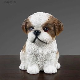 Decorative Objects Figurines Decor Statue Simulation Animal Cute Puppy Dog Figurine Resin Craftwork Home Decoration Accessories Living Room T230710