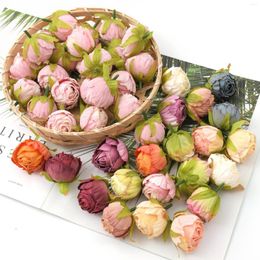 Decorative Flowers 10Pcs Silk Tea Buds Roses Head Wedding Wreaths Christmas Decorations For Home Diy Gift Fake Plants Artificial