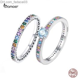 Wedding Rings Bamoer 925 Sterling Silver Multicolor Zircon Ring for Women's Fashion Rainbow Simulated Diamond Anillos Jewellery Gift Z230712