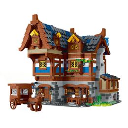 Diecast Model Medieval Series Tavern Inn Retro Building 033002 Modular Blocks Brick Creative Architecture Toy Gift For Children 230710