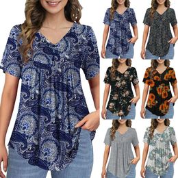 Women's Blouses Womens Tops Floral Ruffle Short Sleeve O Neck Loose Ladies Shirts For Women Work Blouse