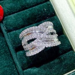 Huitan Bling Bling Women's Wide Rings Full Paved Brilliant CZ Stone Gorgeous Bride Wedding Party Accessory Twist Fashion Jewelry